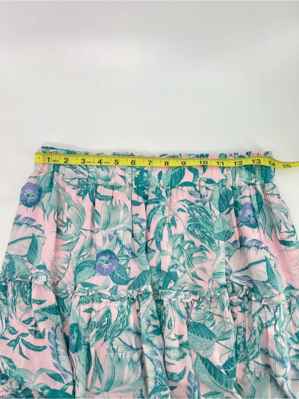 Olivaceous Pink Green Pastel Tropical Floral Tiered Ruffled Mini Skirt M Medium